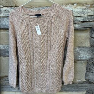 Talbots Women’s Tan and Rust Mottled Color Cotton Cable Knit Sweater XS NWT